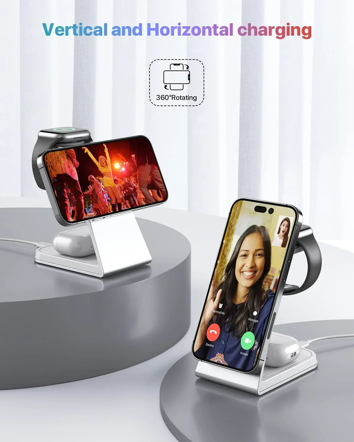 AOWIN 3-in-1 MagSafe Wireless Charging Station Aluminum Magnetic White - Gomix Brands Outlet