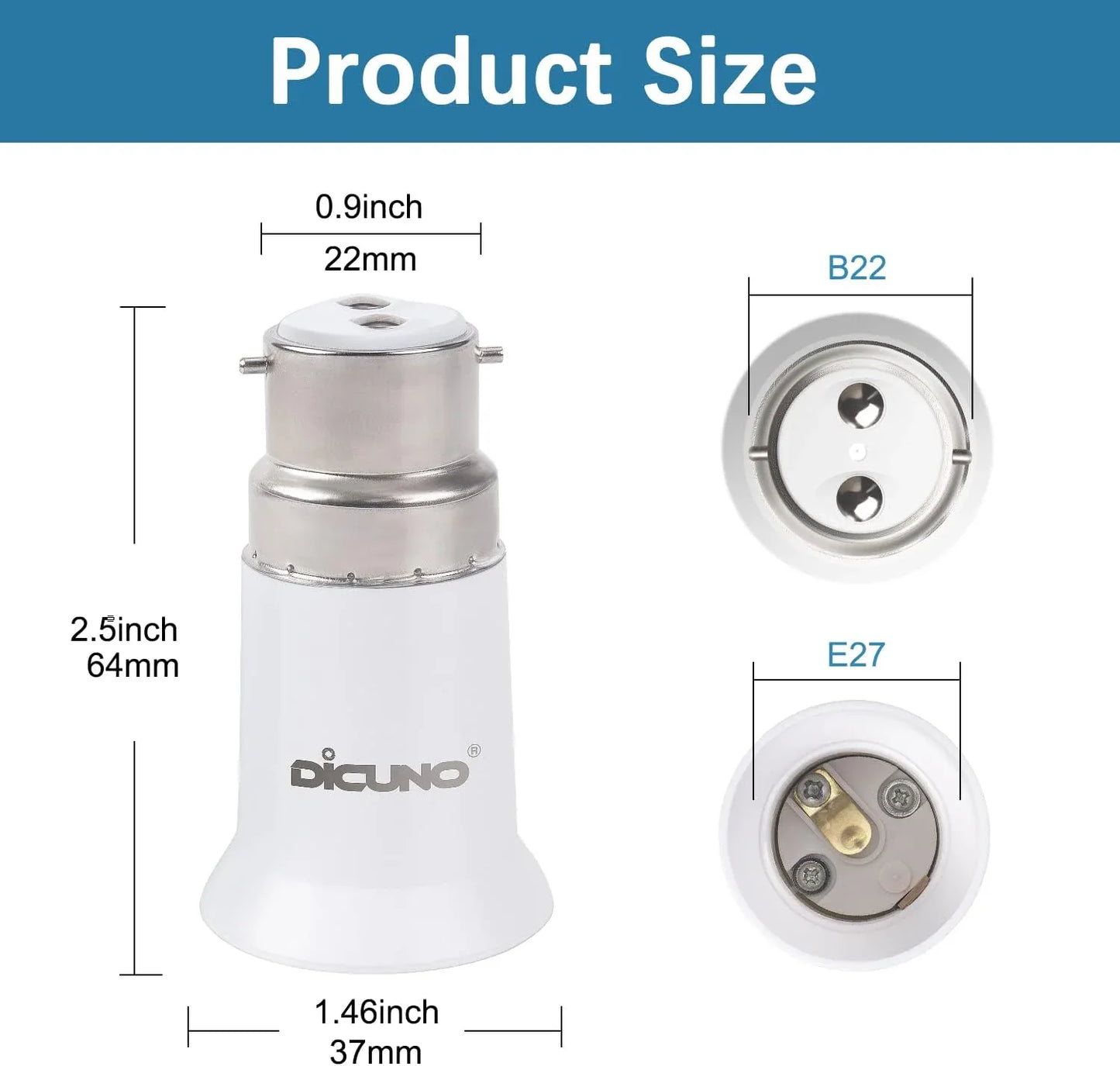 DiCUNO 6-Pack B22 to E27 Socket Converter for LED Bulbs - Gomix Brands Outlet