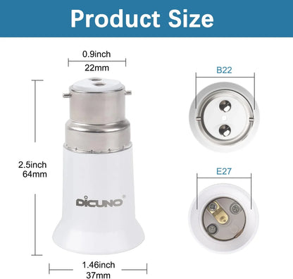 DiCUNO 6-Pack B22 to E27 Socket Converter for LED Bulbs - Gomix Brands Outlet