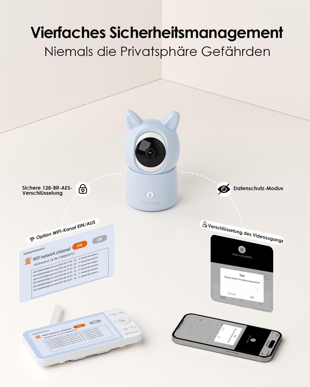 CZEview BM6 2K Baby Monitor with 4X Zoom, 5.5" HD WiFi Display, Night Vision, 2‑Way Talk & Colourful Night Light