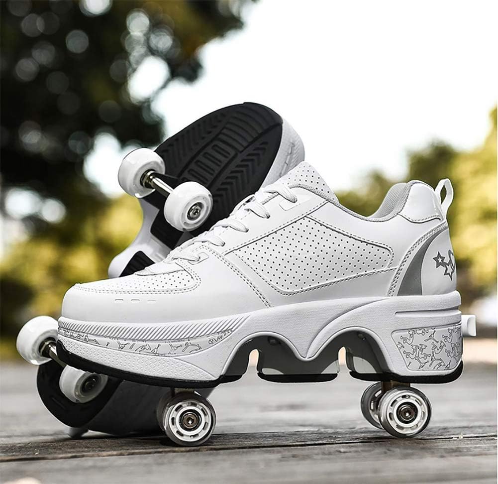 Versatile Retractable Double-Row Roller Skate Shoes for Adults and Kids