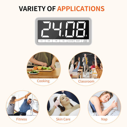 VOCOO Digital Kitchen Timer 7.8" Extra Large Display Magnetic LED White