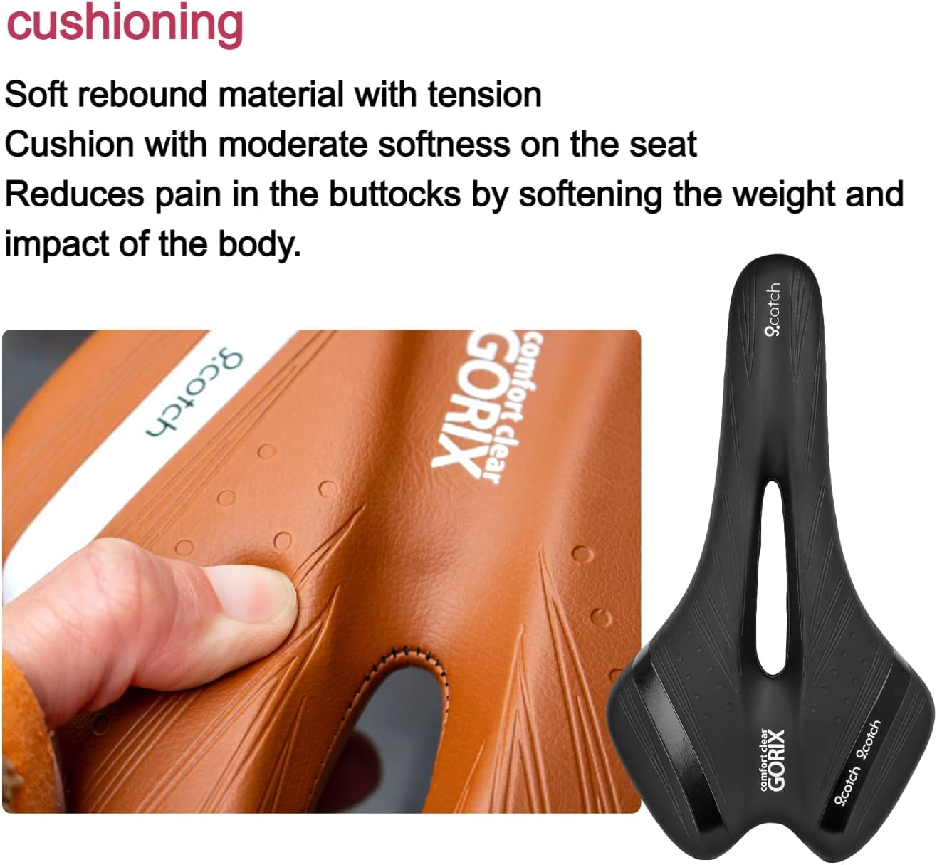 GORIX Bike Saddle Comfortable Cushion with Rail for Mountain and Road Bicycles