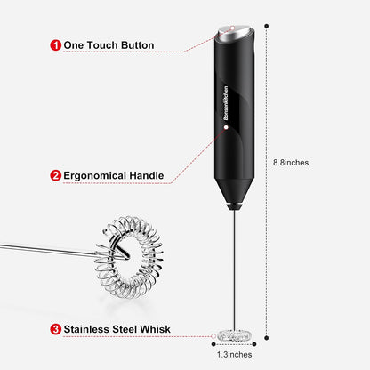 Bonsenkitchen Powerful Handheld Milk Frother with Stainless Steel Whisk – Black