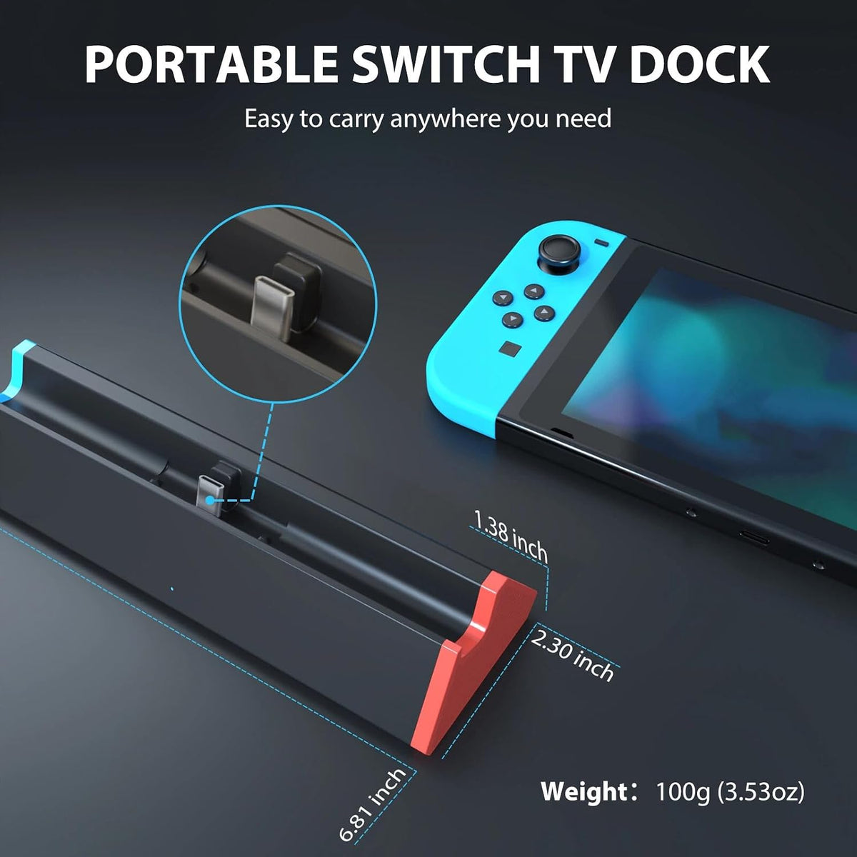 SiWiQU TV Dock for Nintendo Switch/OLED Portable Docking Station 4K HDMI Type-C 2xUSB Charging Stand Replacement
