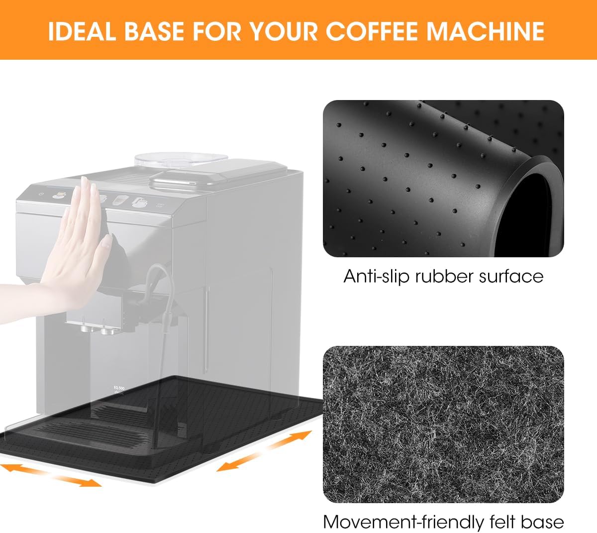 AIEVE Black Silicone Mat for Coffee Machines – Non‑Slip 48×30 cm