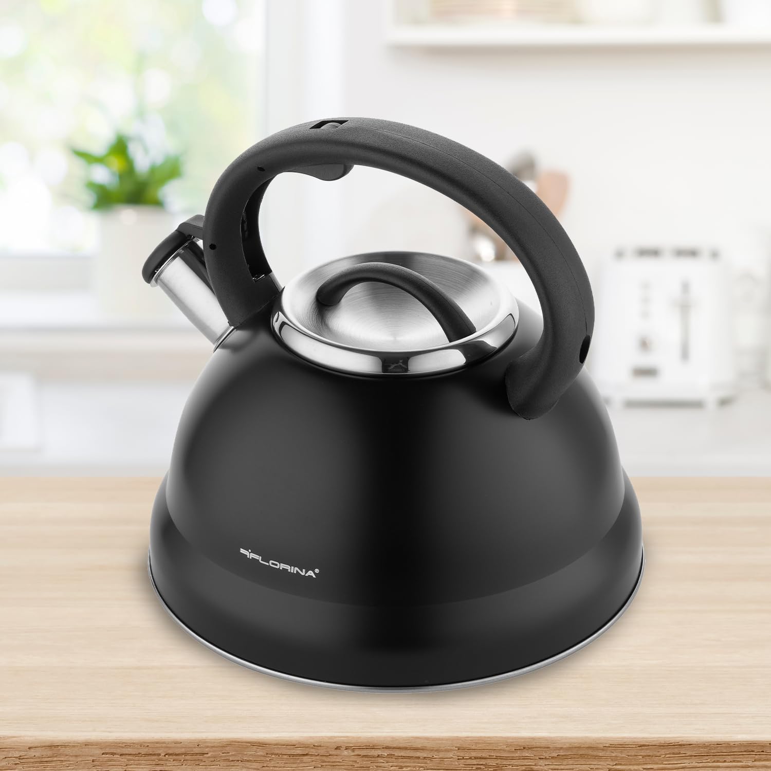 Florina Jacob 2.5L Stainless Steel Whistling Kettle – Black, Induction Ready
