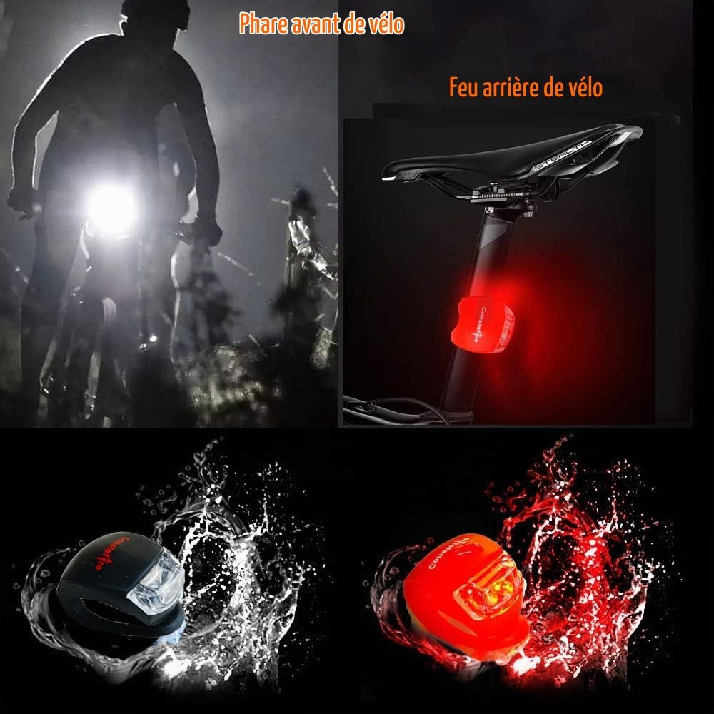 Constefire Bike Light Set 4-Pack LED Silicone Front Rear Waterproof IPX4 for Cycling MTB Road