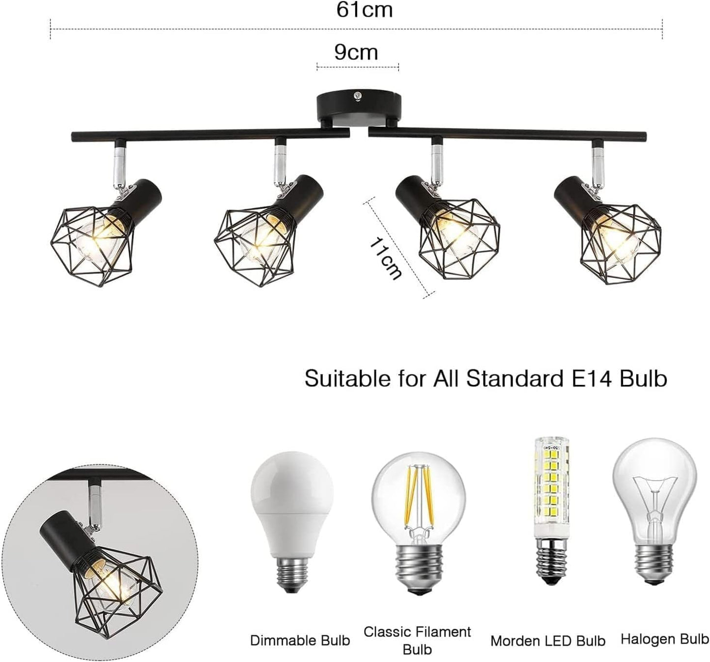 HAZARA 4-Light Adjustable Ceiling Lamp Black Metal Wire Cage Pendant Light