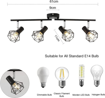 HAZARA 4-Light Adjustable Ceiling Lamp Black Metal Wire Cage Pendant Light