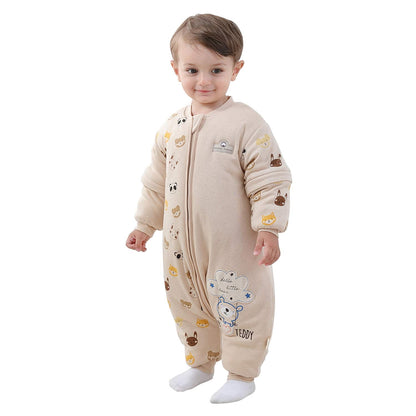 Cozy Bear-Themed Warm Lined Baby Sleeping Bag with Removable Sleeves
