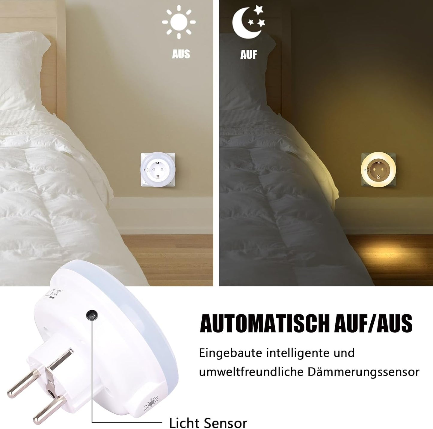 Emotionlite Night Light Socket with Twilight Sensor 4 Brightness Adjustable Warm White 2700 K
