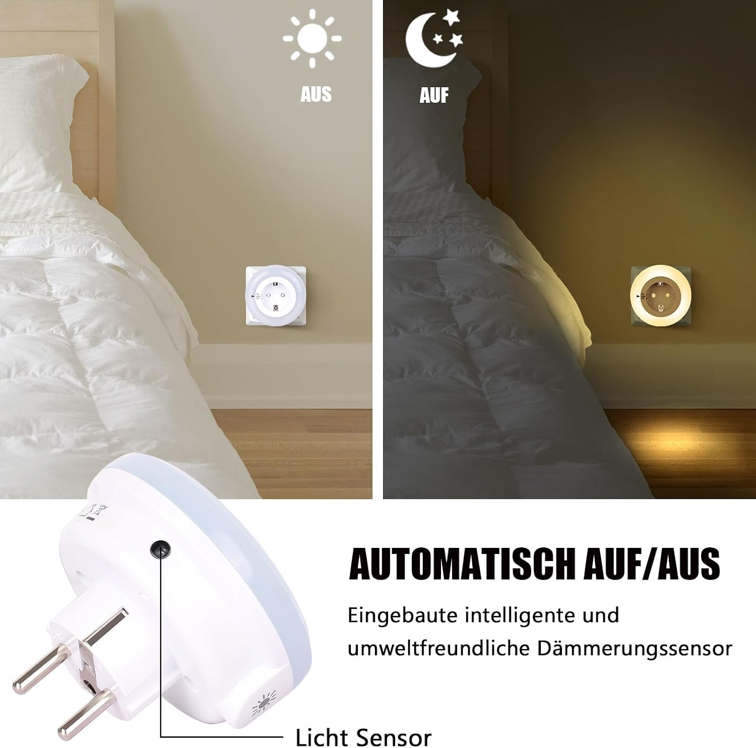 Emotionlite Night Light Socket with Twilight Sensor 4 Brightness Adjustable Warm White 2700 K