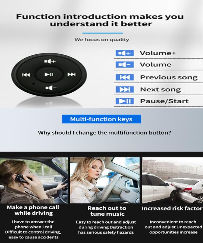 AYW 10-Button Wireless Steering Wheel Remote Control Black