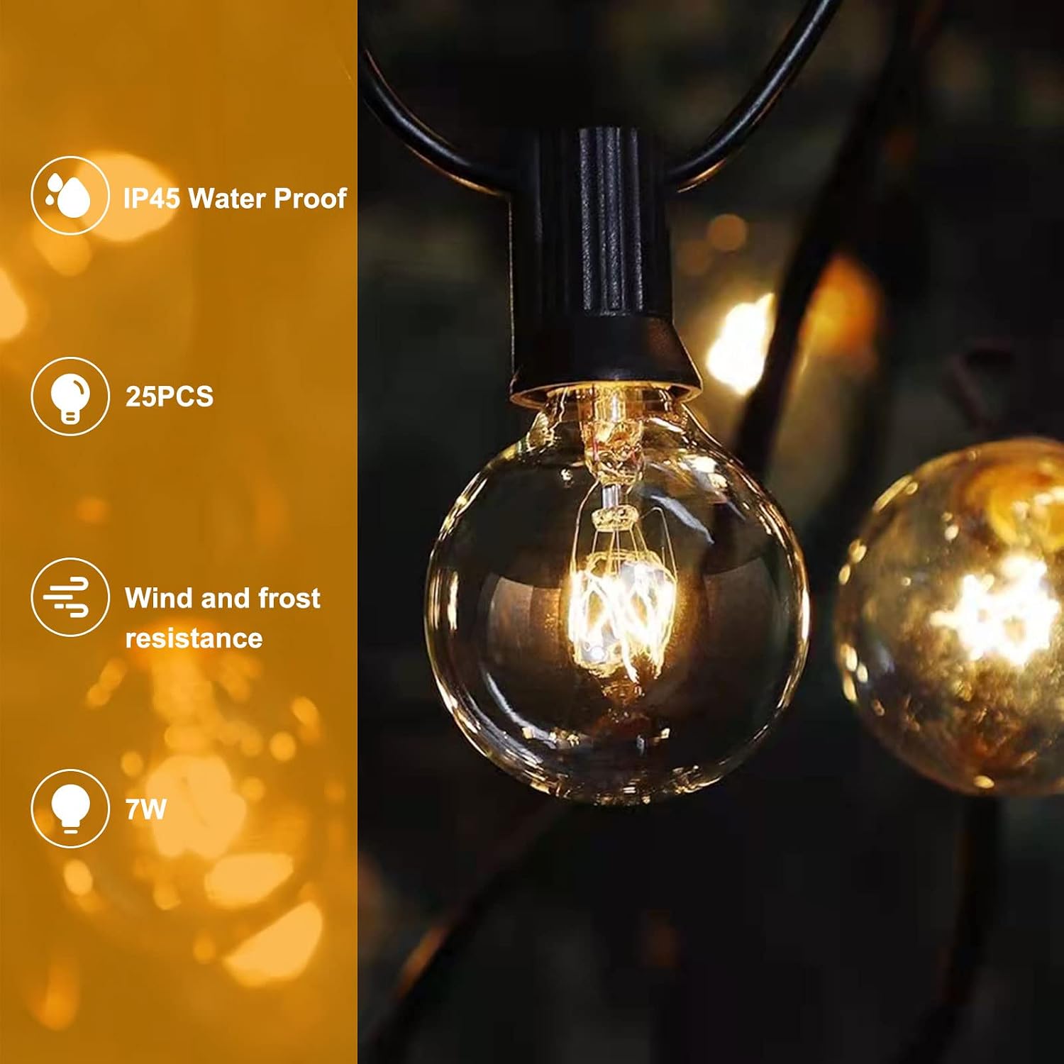 Bomkim G40 Outdoor String Lights 9.5m 25+4 Bulbs IP45 Waterproof Warm White