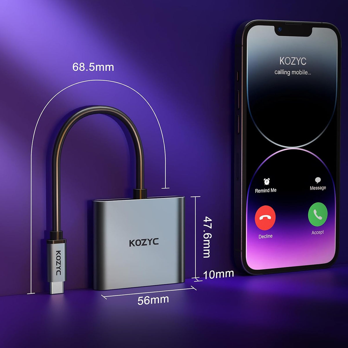 KOZYC 4K USB C to Dual HDMI Adapter K2AD12UH