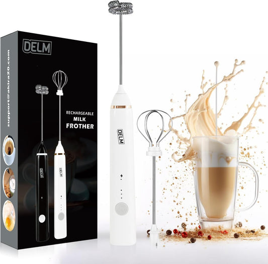 Delm Stainless Steel USB Electric Milk Frother Wand for Lattes & Cappuccinos