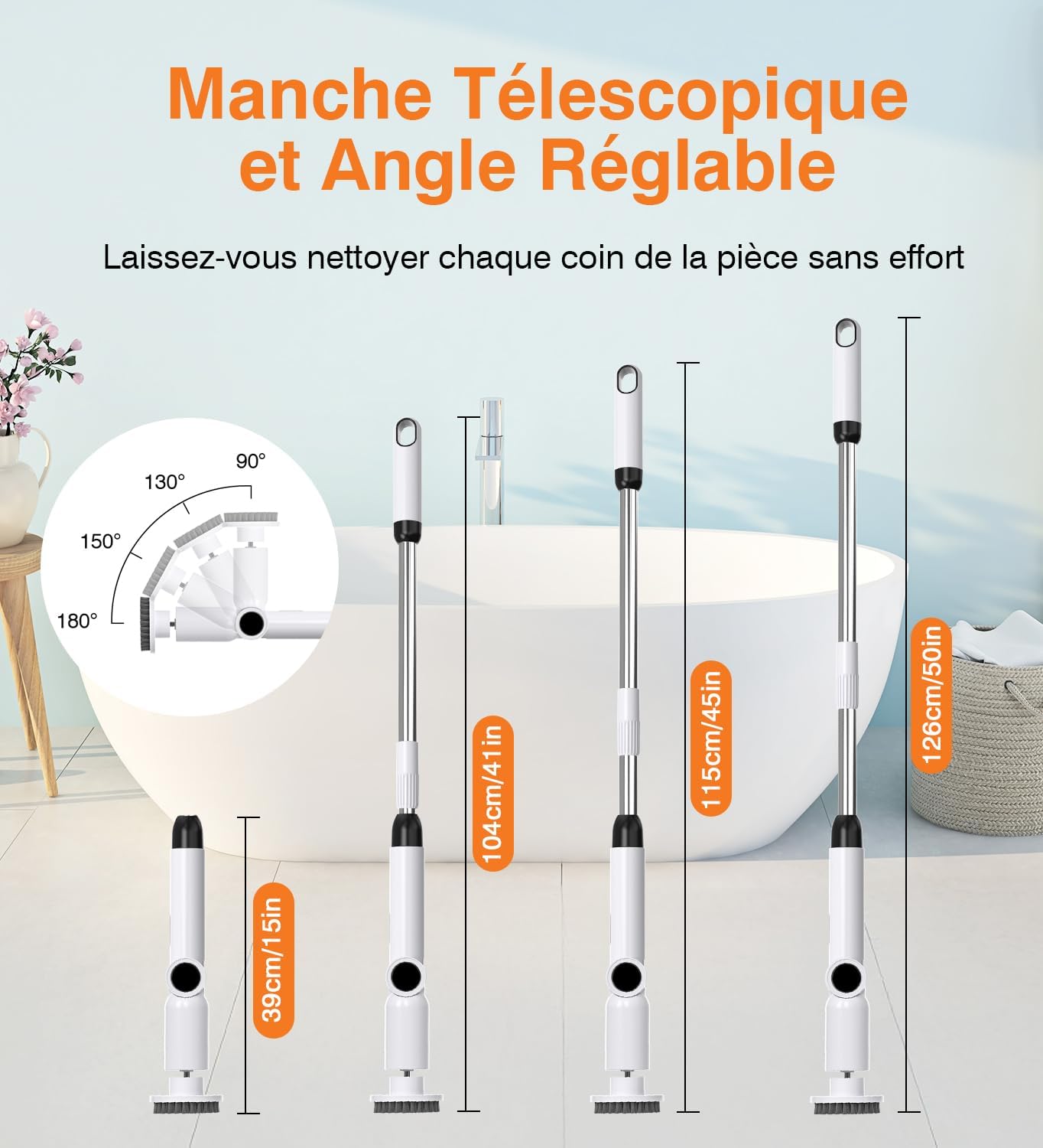 Luctry Electric Cleaning Brush Adjustable Handle 2 Speeds IPX7 White