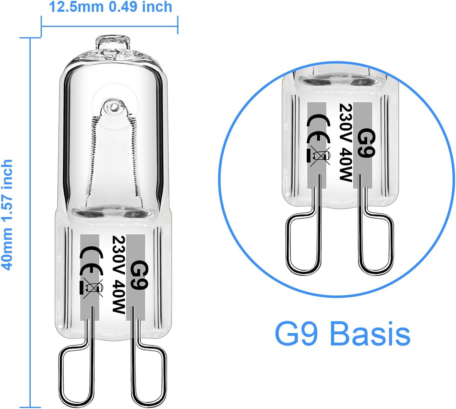 WeshLMPO G9 Halogen Bulbs 40W Dimmable 2700K Warm White 480lm 12-Pack