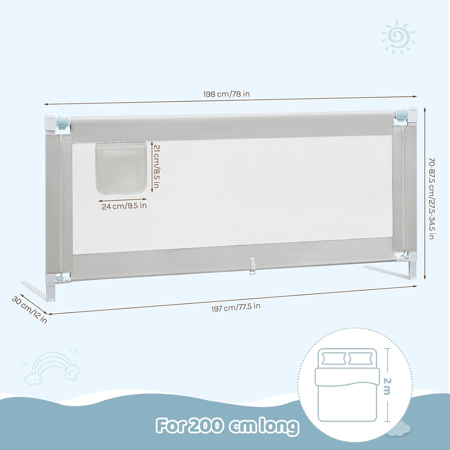 WOLTU 79-inch Adjustable Toddler Bed Rail Guard: Portable Baby Safety Barrier