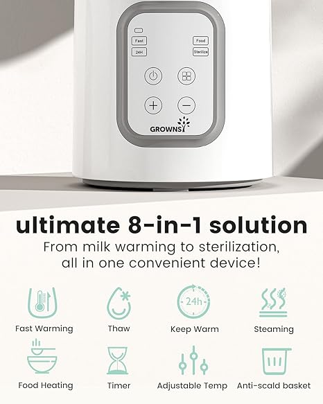 Grownsy 8-in-1 Baby Bottle Warmer & Sterilizer with Timer