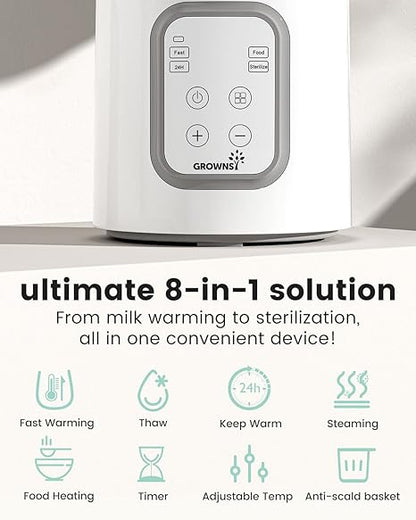 Grownsy 8-in-1 Baby Bottle Warmer & Sterilizer with Timer