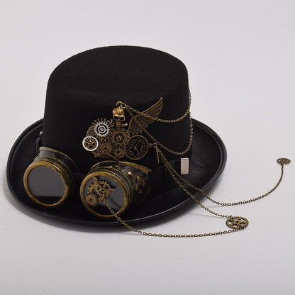 GRACEART Steampunk Top Hat with Removable Goggles and Gears
