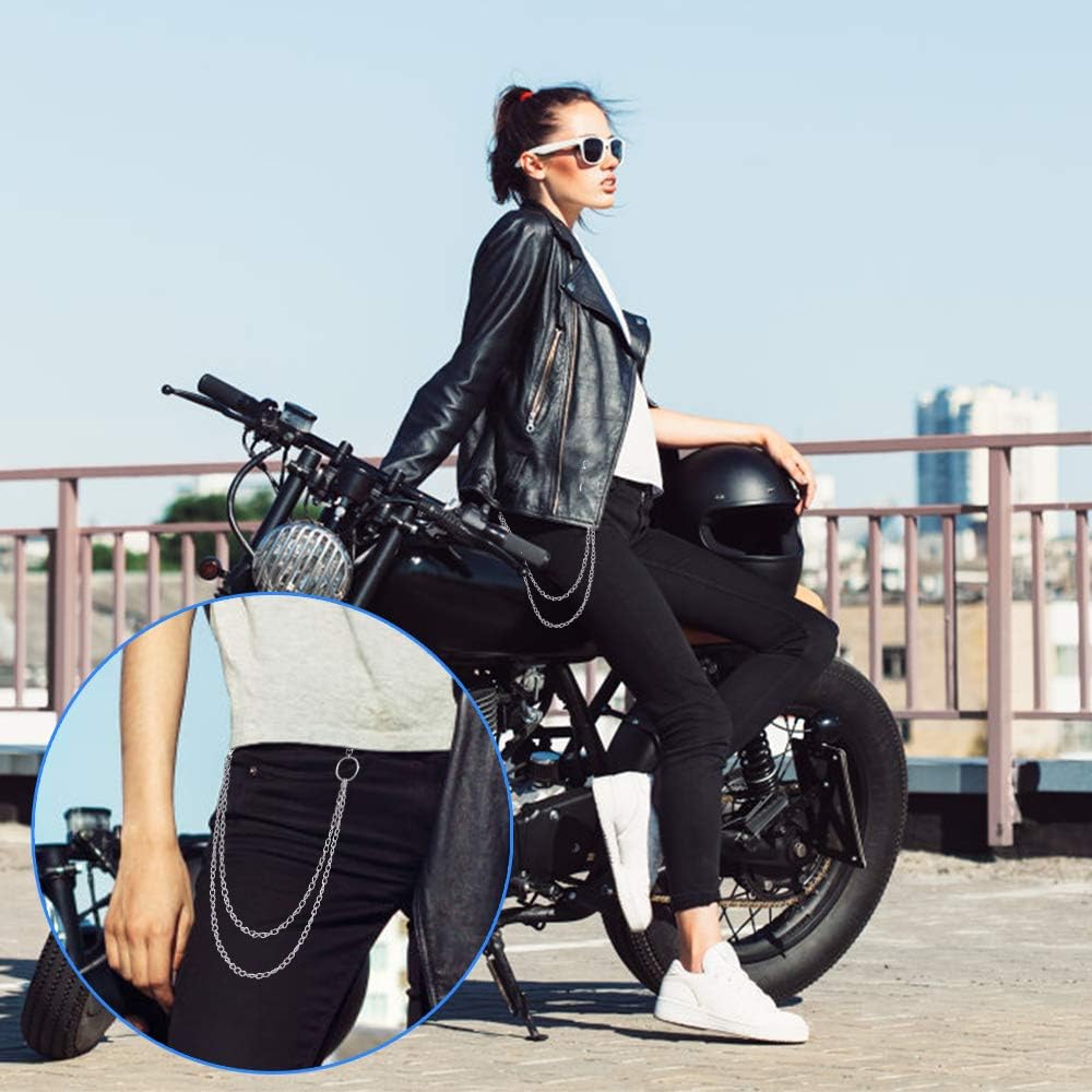 Chudian Double Layer Silver Jean Chains: Punk Gothic Metal Trouser Accessory