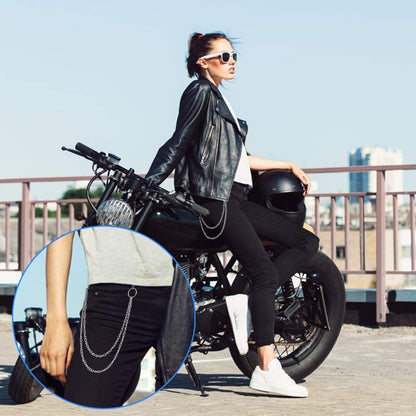 Chudian Double Layer Silver Jean Chains: Punk Gothic Metal Trouser Accessory