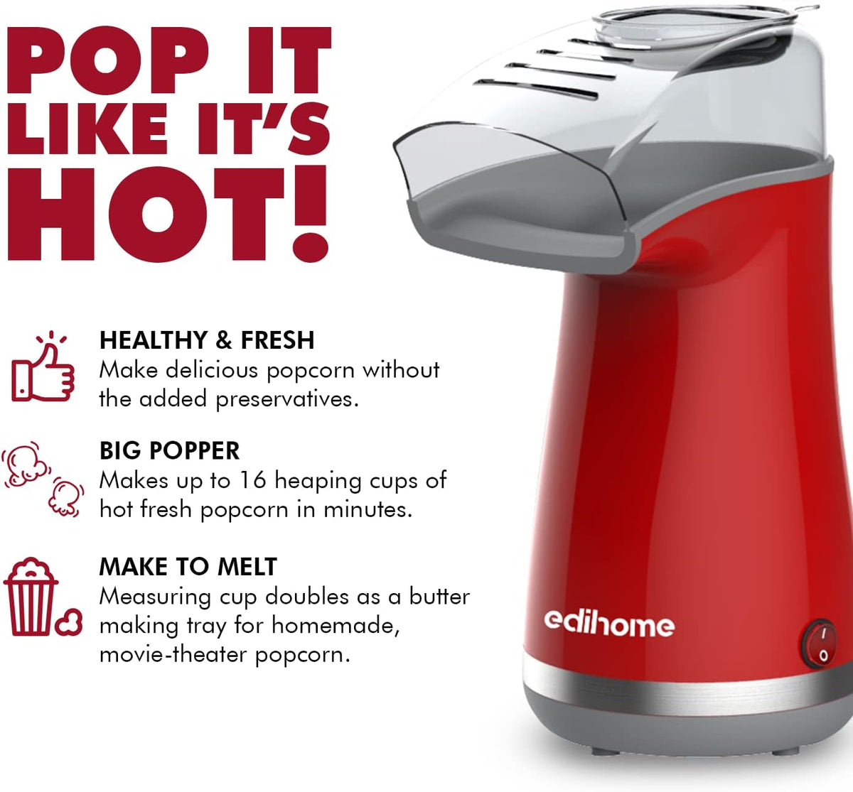 Edihome Popcorn Maker 1200W with Measuring Spoon