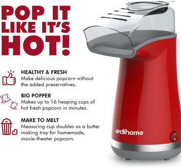 Edihome Popcorn Maker 1200W with Measuring Spoon