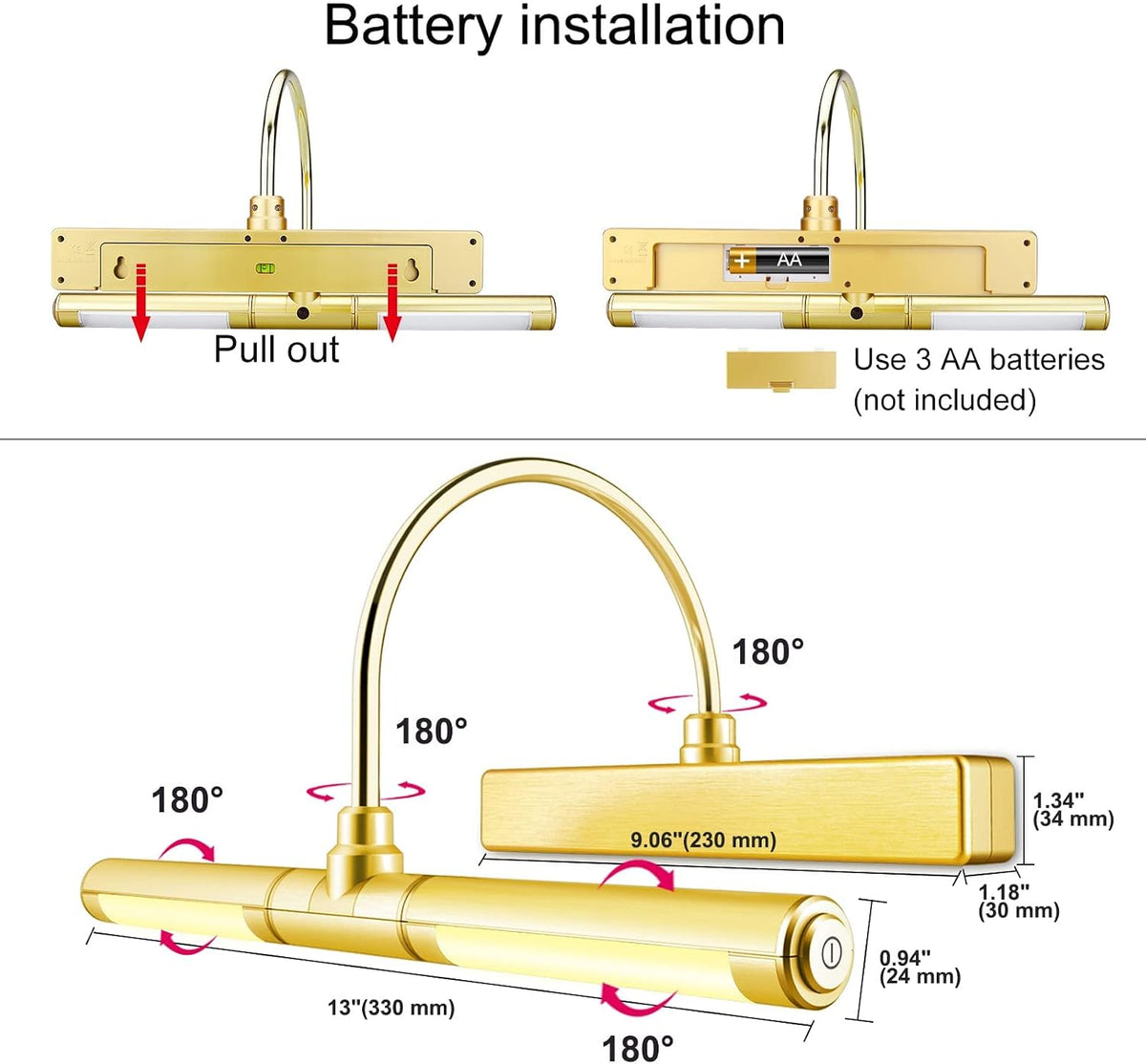 BIGLIGHT B601 Gold-FL LED Picture Light 100lm 33cm