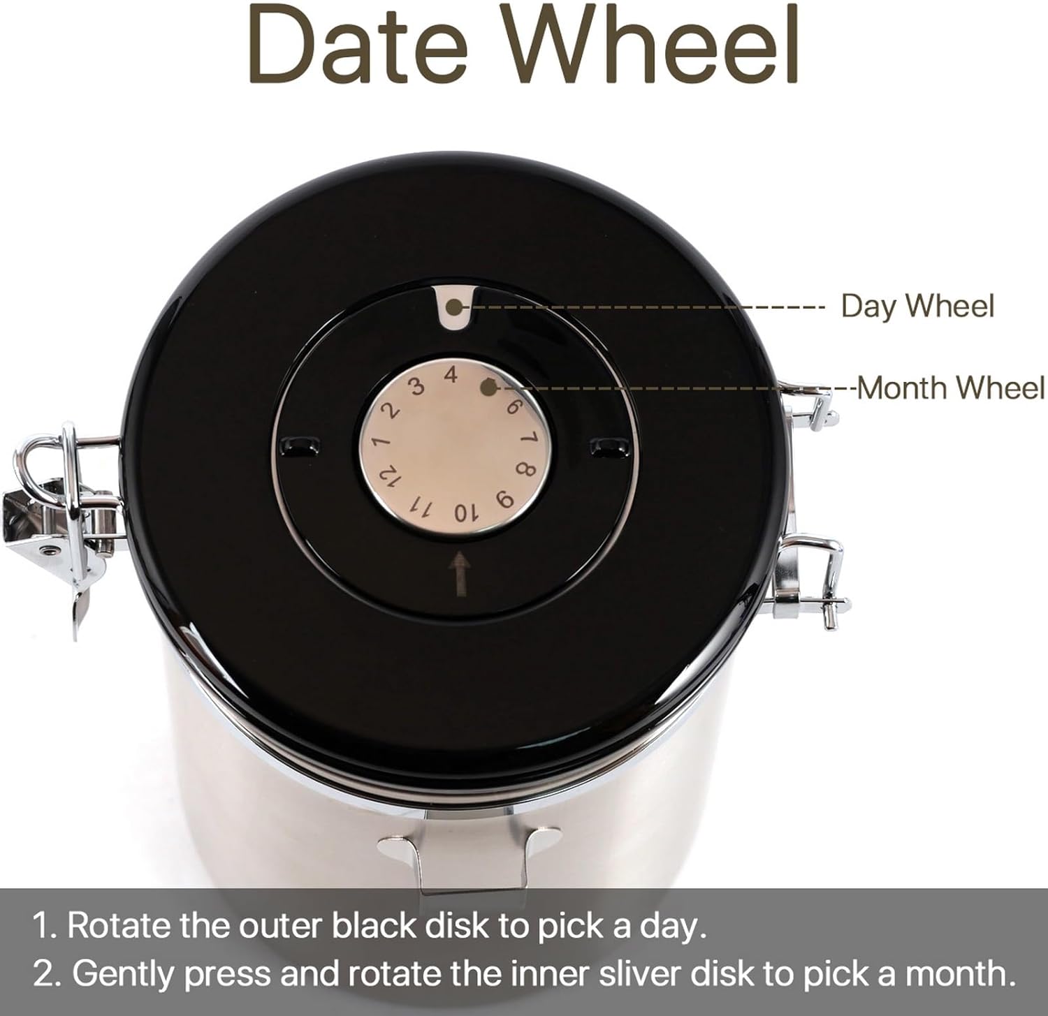 SUEIANNMN 1.8L Airtight Stainless Steel Coffee Canister with Freshness Tracker