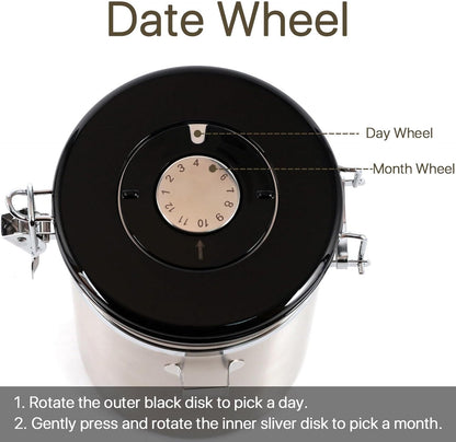 SUEIANNMN 1.8L Airtight Stainless Steel Coffee Canister with Freshness Tracker