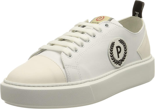 Pollini Men's White Calf Leather Sneaker with Rubber Sole