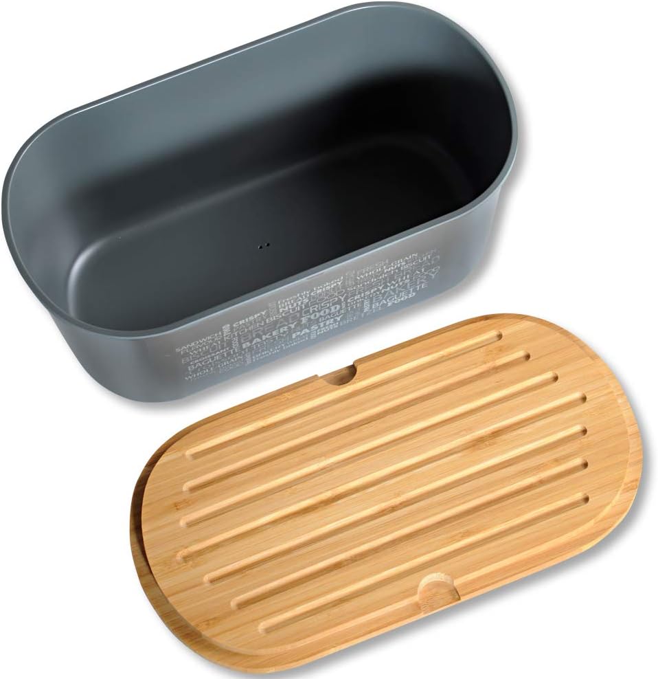 Kesper 58501 Bread Box with Dual‑Sided Bamboo Lid, Gray, Dishwasher Safe