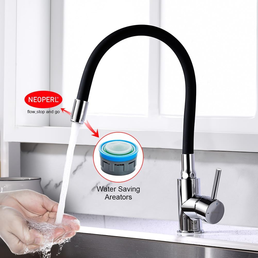 GRIFEMA G4002-2 Flexible 360° Rotatable Chrome Black Kitchen Sink Mixer Tap