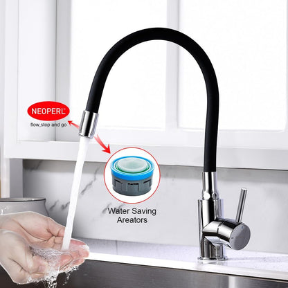 GRIFEMA G4002-2 Flexible 360° Rotatable Chrome Black Kitchen Sink Mixer Tap
