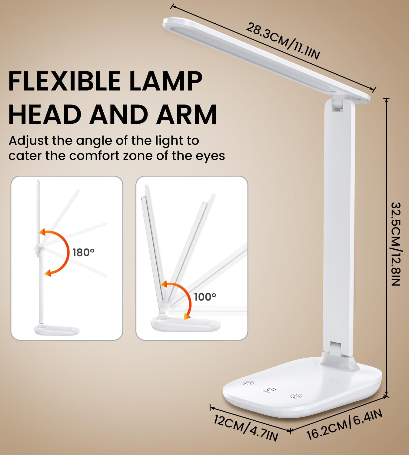 BSRANE ADL-001 LED Desk Lamp Eye-Caring 700 Lumen 5 Colour Modes USB Charging Port White