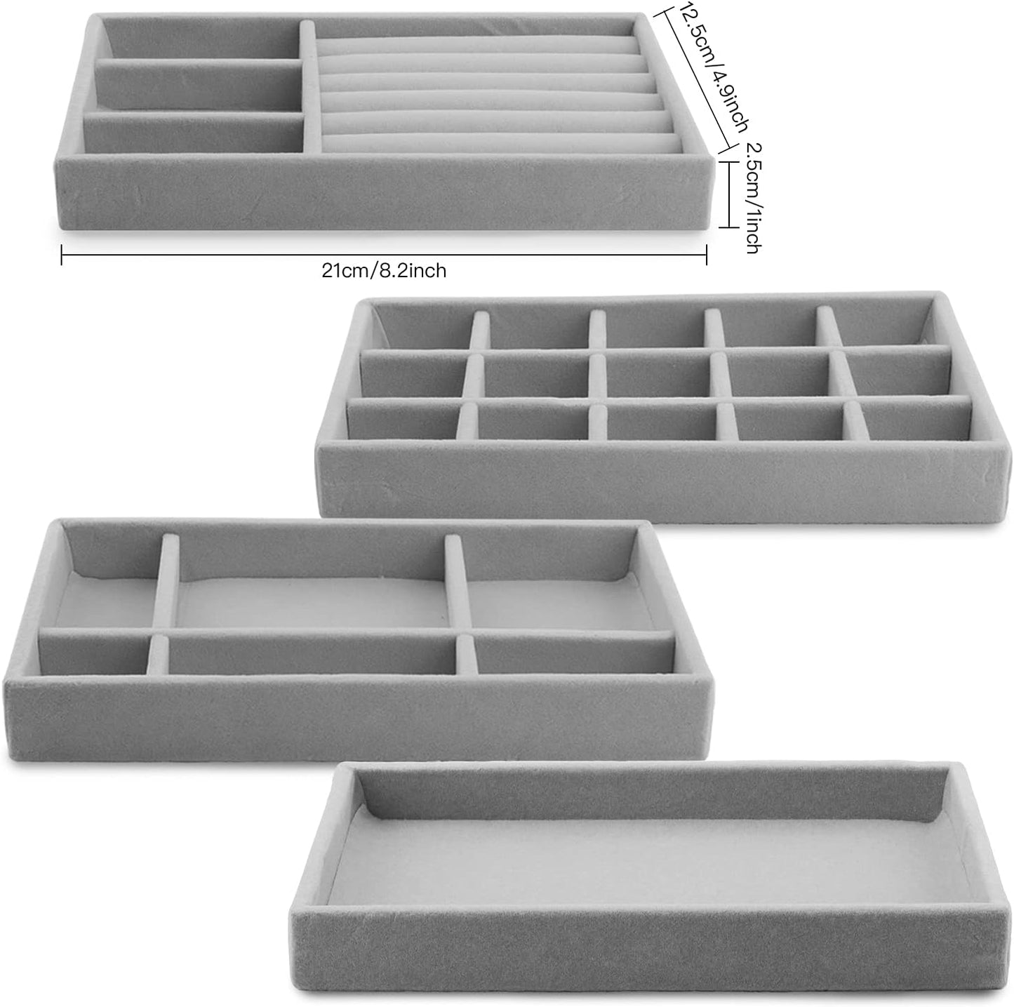 Velvet 4-Pack Stackable Jewelry Organizer Trays for Drawer