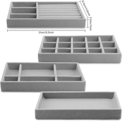 Velvet 4-Pack Stackable Jewelry Organizer Trays for Drawer