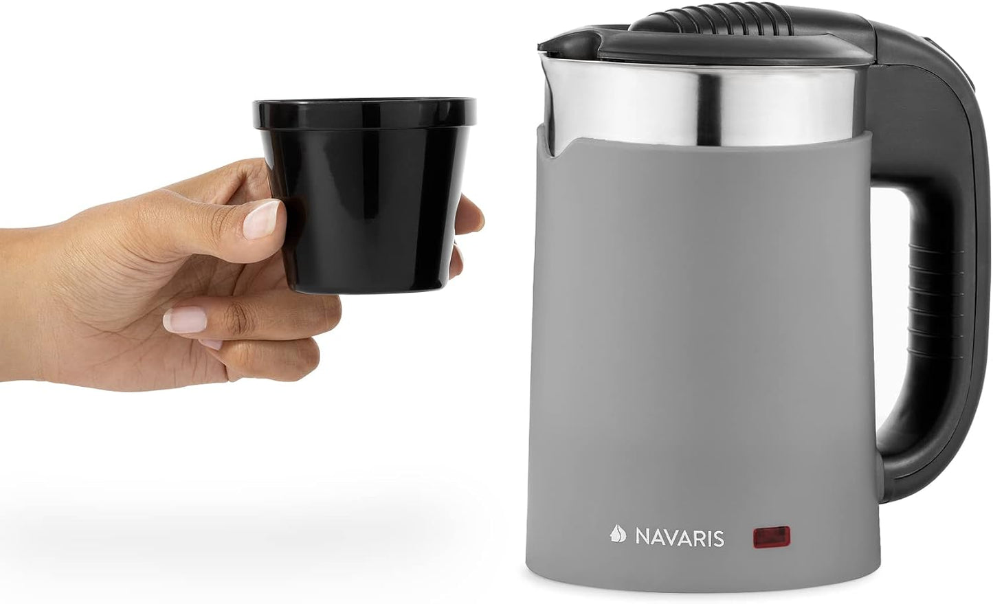Navaris Compact Travel Kettle 0.5L Dual‑Wall Grey 1100W