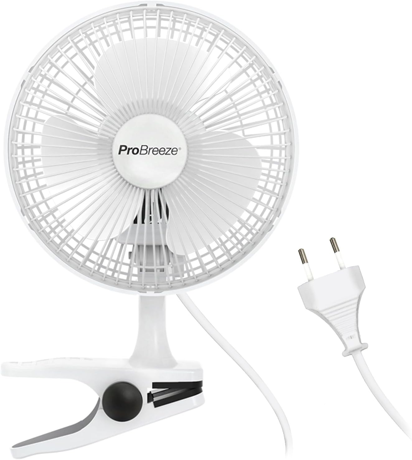 Pro Breeze Mini Fan with Clip, Very Quiet, 20 cm Diameter, 2 Speed Settings, Ideal as Table Fan