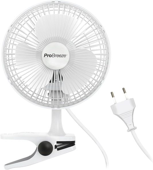 Pro Breeze Mini Fan with Clip, Very Quiet, 20 cm Diameter, 2 Speed Settings, Ideal as Table Fan