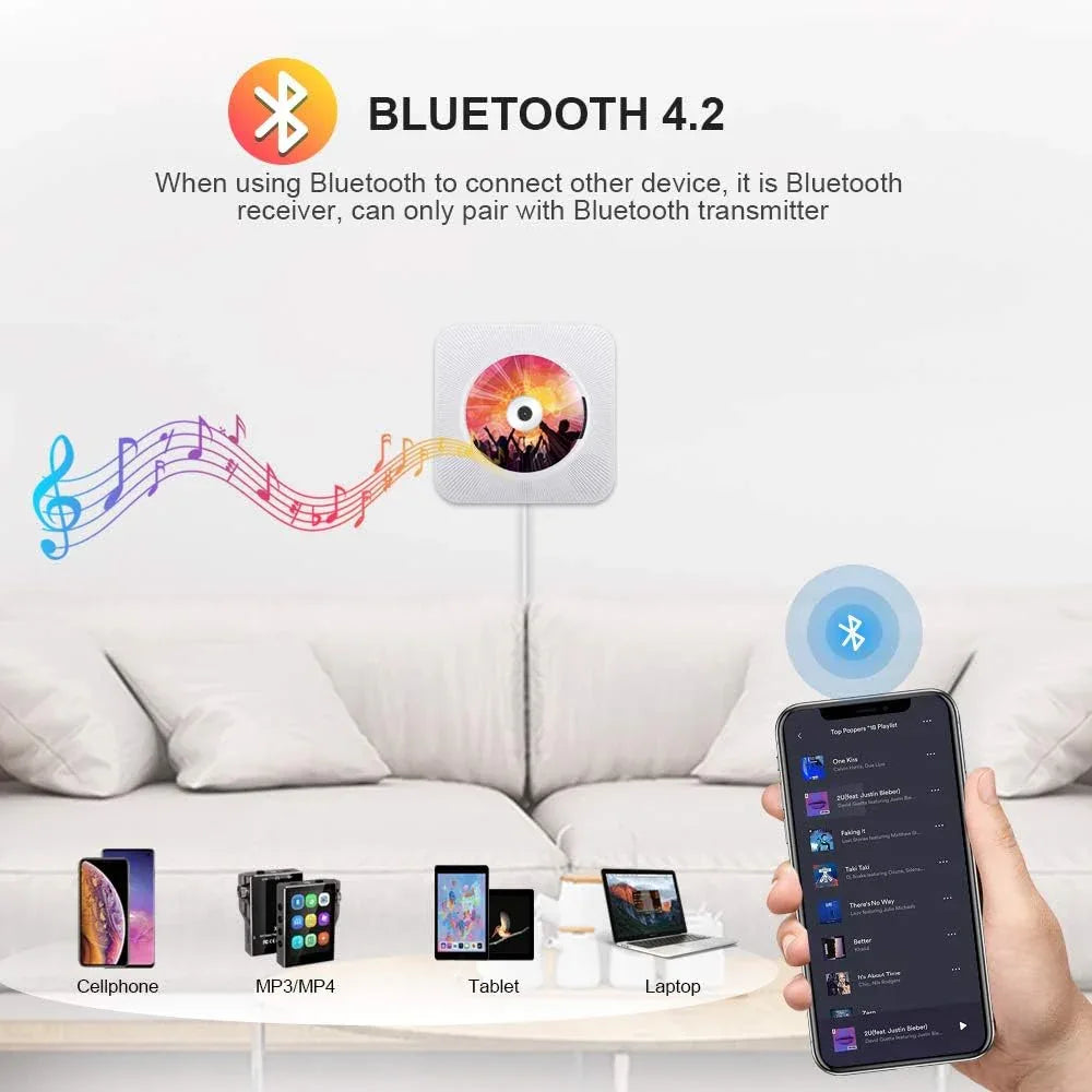 Qoosea Wall-Mountable Bluetooth CD Player with FM Radio - Gomix Brands Outlet