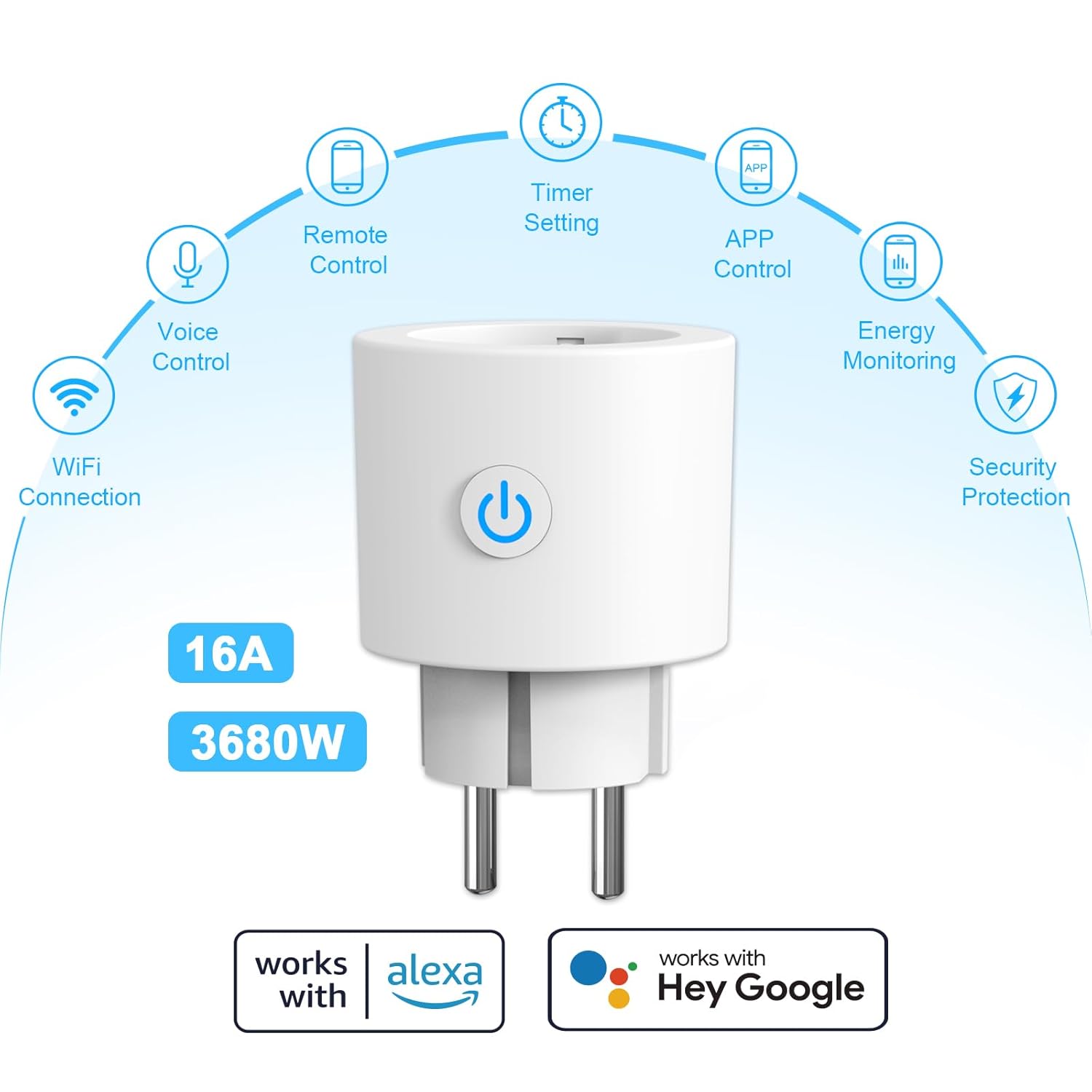 ANTELA Wi‑Fi Smart Plug with Power Monitoring and Voice Control
