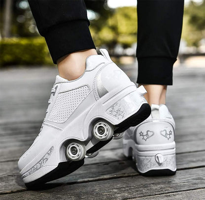 Versatile Retractable Double-Row Roller Skate Shoes for Adults and Kids