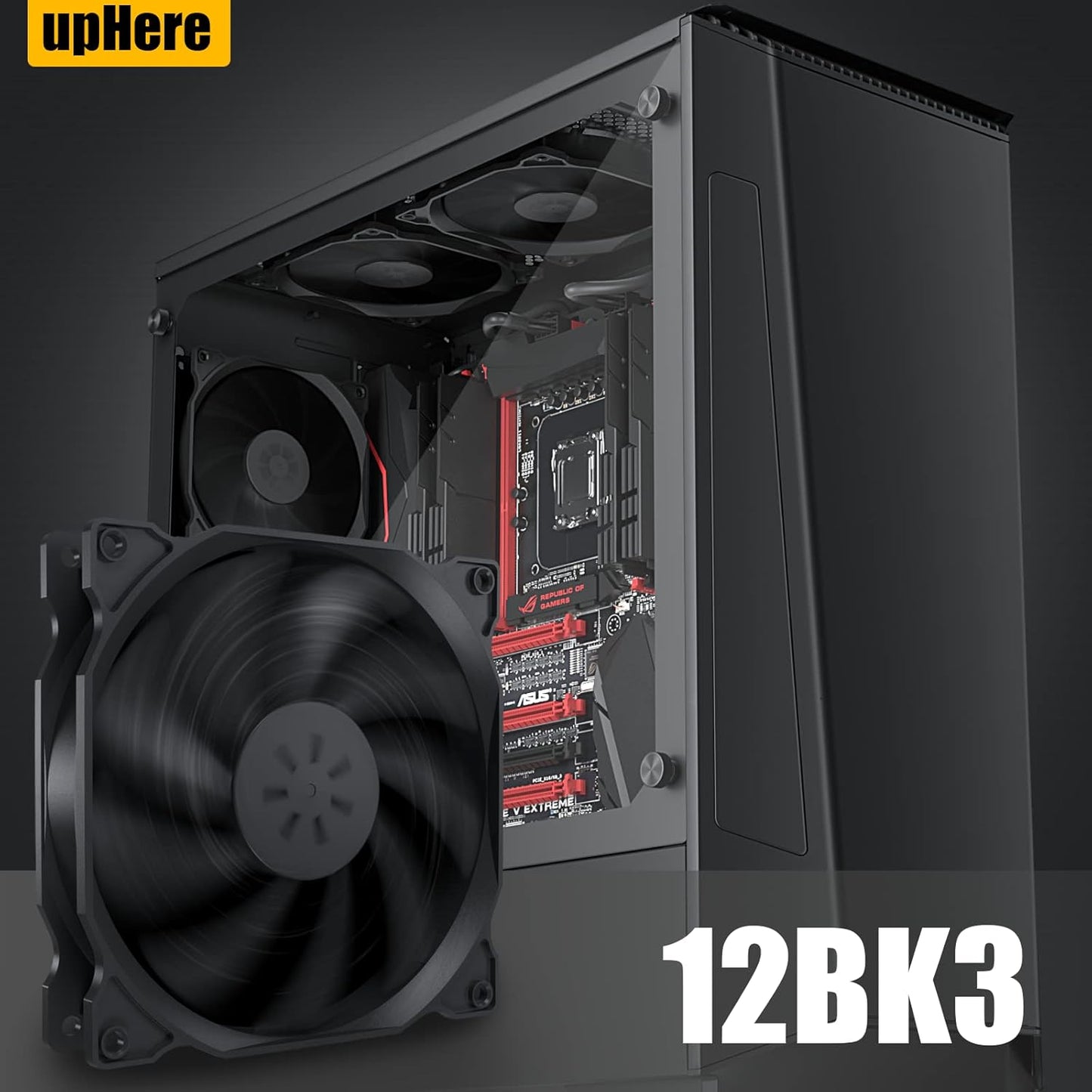 upHere 3‑Pack 120mm Temperature‑Controlled High‑Performance Quiet PC Fan