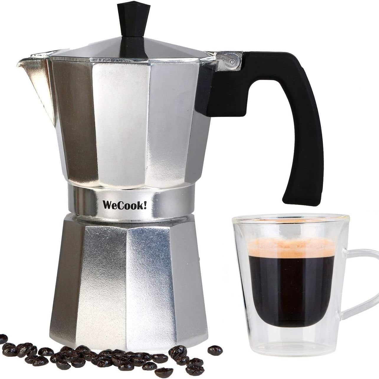 WECOOK Paola Italian Aluminum Stovetop Espresso Maker, 6-Cup Silver