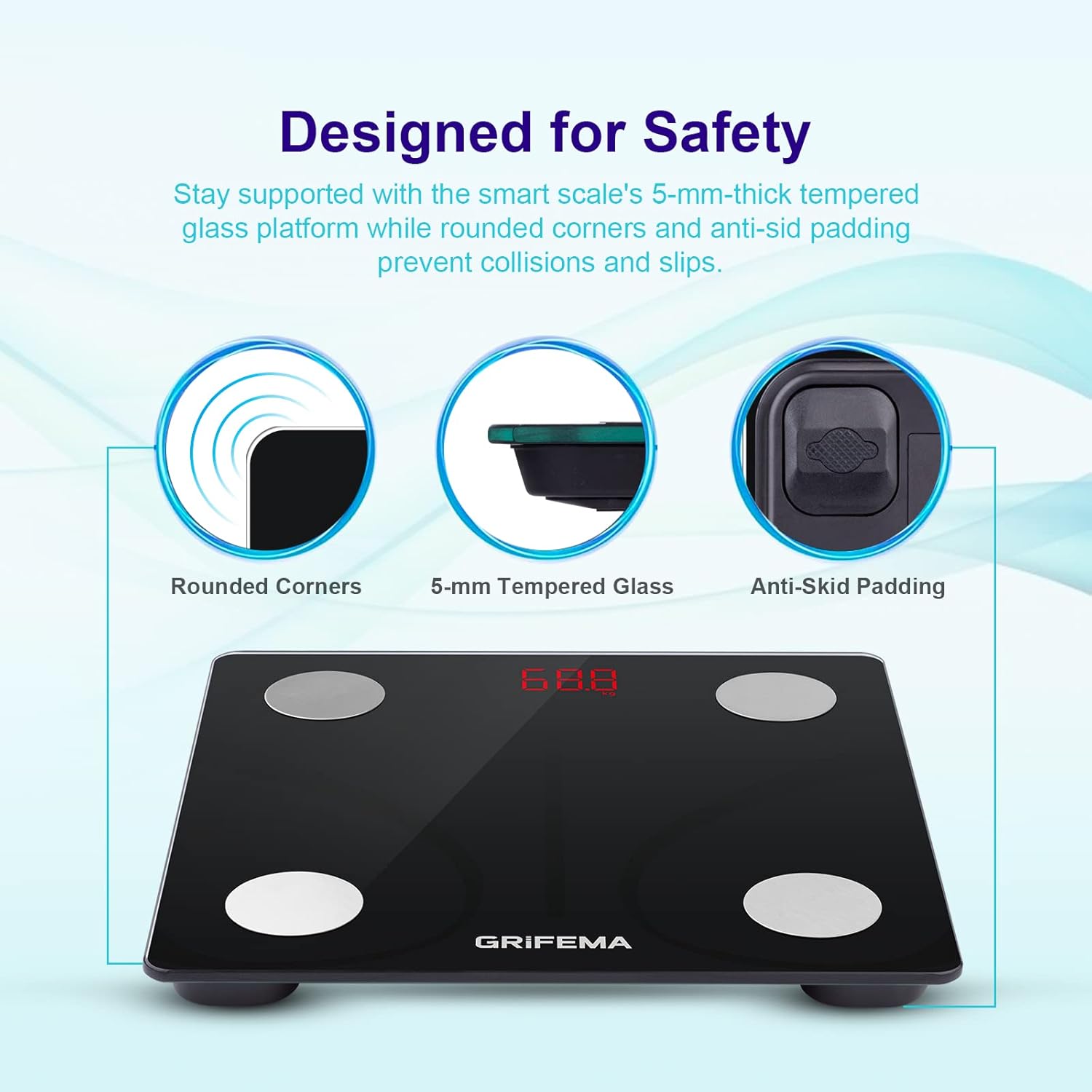 GRIFEMA GA2001 Digital Bathroom Scale with Bluetooth - Black